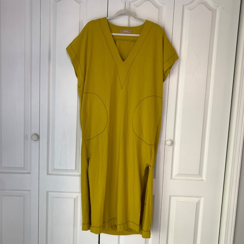 Free People Free-Est Mustard Yellow Cotton V-Neck Midi Dress Small Boho Style